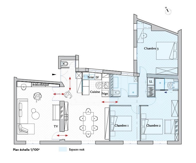Plan projeté rénovation complète appartement haussmannien